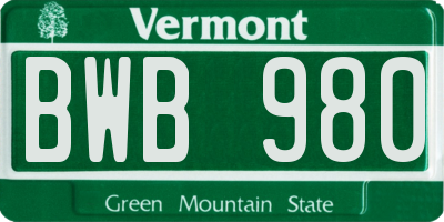 VT license plate BWB980