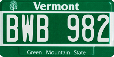 VT license plate BWB982