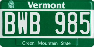 VT license plate BWB985