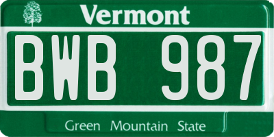 VT license plate BWB987
