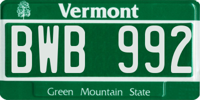 VT license plate BWB992