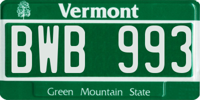 VT license plate BWB993