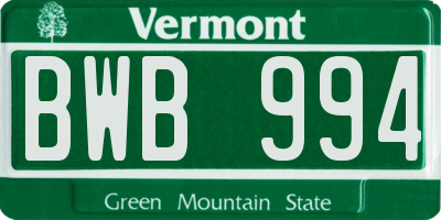 VT license plate BWB994
