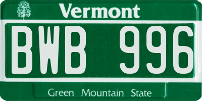 VT license plate BWB996