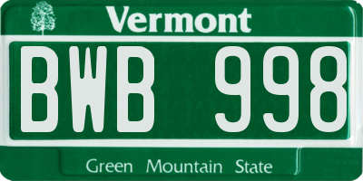 VT license plate BWB998
