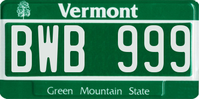 VT license plate BWB999