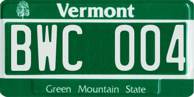 VT license plate BWC004