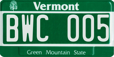 VT license plate BWC005