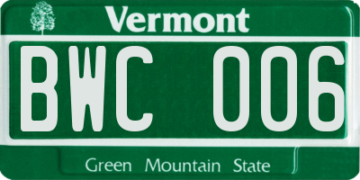 VT license plate BWC006