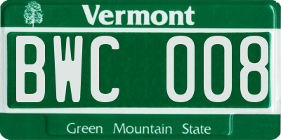 VT license plate BWC008