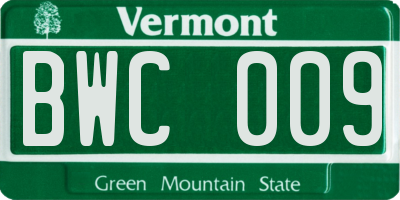 VT license plate BWC009