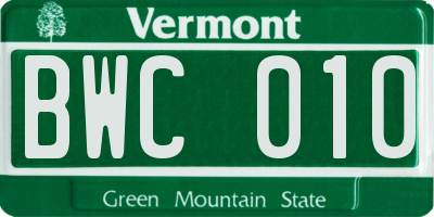 VT license plate BWC010