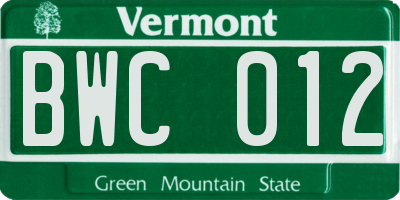 VT license plate BWC012
