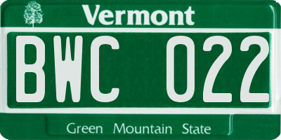 VT license plate BWC022