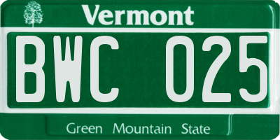 VT license plate BWC025