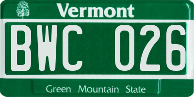 VT license plate BWC026