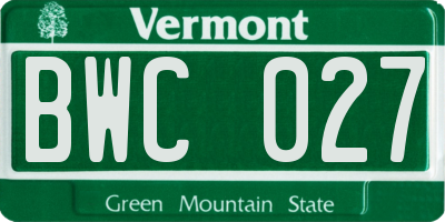 VT license plate BWC027