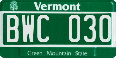 VT license plate BWC030