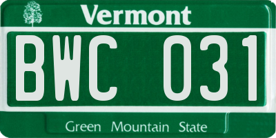 VT license plate BWC031