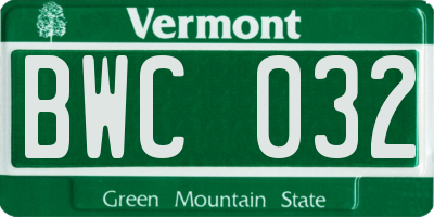 VT license plate BWC032