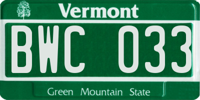 VT license plate BWC033