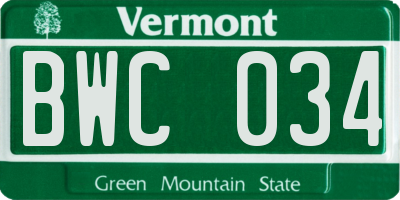 VT license plate BWC034