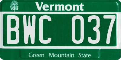 VT license plate BWC037