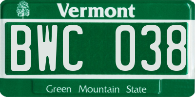 VT license plate BWC038