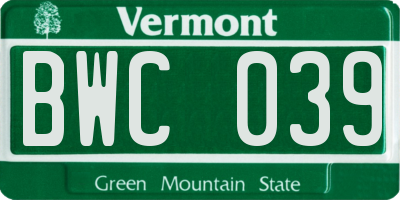 VT license plate BWC039