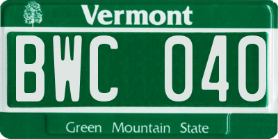 VT license plate BWC040