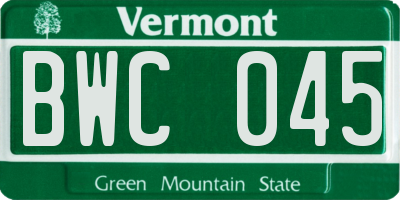 VT license plate BWC045