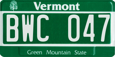 VT license plate BWC047