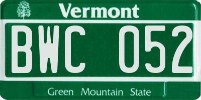VT license plate BWC052