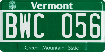 VT license plate BWC056