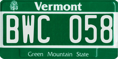 VT license plate BWC058