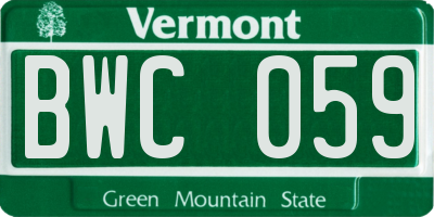 VT license plate BWC059
