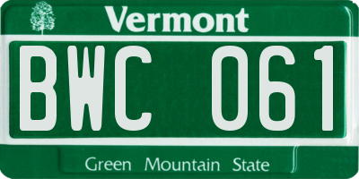 VT license plate BWC061