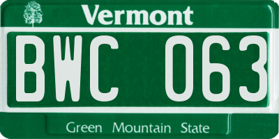 VT license plate BWC063