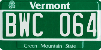 VT license plate BWC064