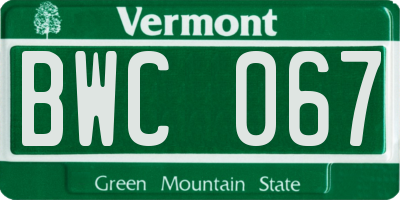VT license plate BWC067
