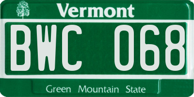 VT license plate BWC068