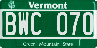 VT license plate BWC070