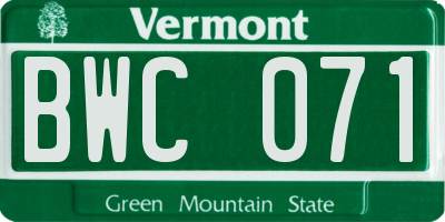 VT license plate BWC071