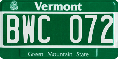 VT license plate BWC072