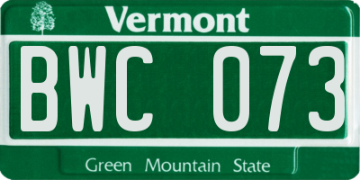 VT license plate BWC073