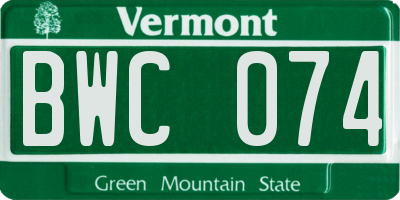 VT license plate BWC074