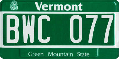 VT license plate BWC077