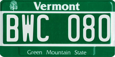 VT license plate BWC080