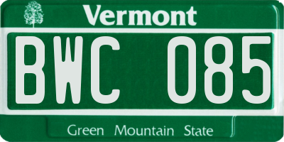 VT license plate BWC085