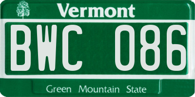 VT license plate BWC086